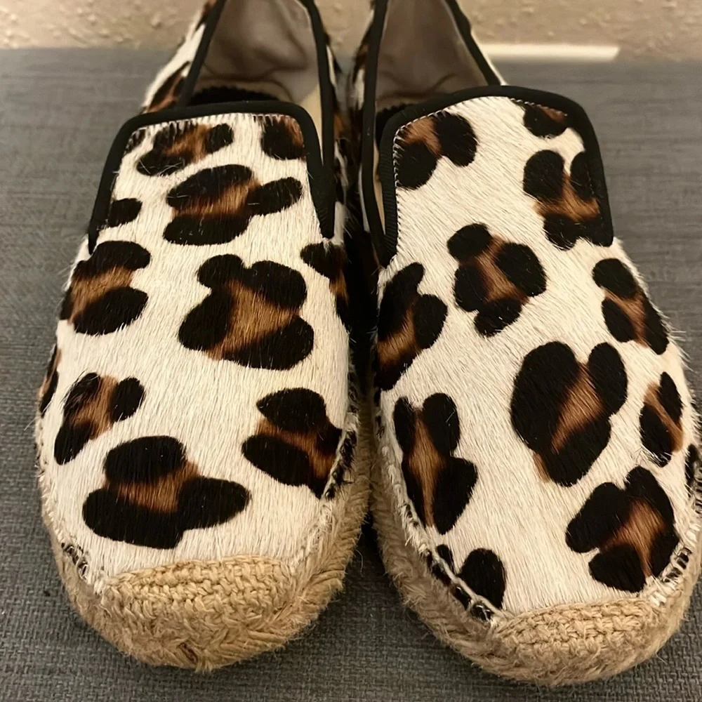 Sz 7 Elyse Walker Los Angeles White Leopard Calfhair Dee Espadrilles 37